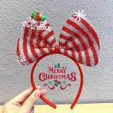 Navidad Bows Elastic Headbands for Adult Children's Hair Accessories Happy Christmas New Year Party Merry  Xmas Headdress Supply