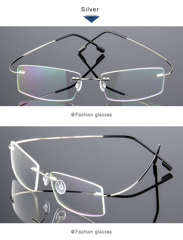 Titanium Alloy Ultra-Elastic Frameless Metal Glasses Frame for Men and Women, Rimless Myopia Prescription Glass Frames FJ868