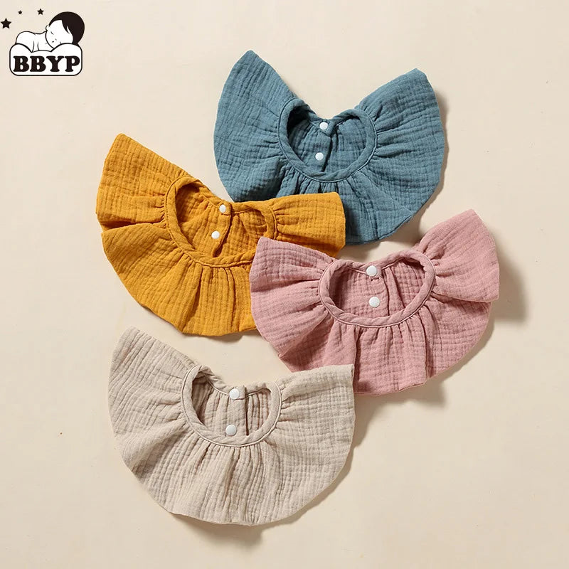 New Solid Colour Cotton Gauze Baby Bibs 360 Degree Rotation Adjustable Newborn Feeding Burp Cloth Bandana Scarf Kid Drooling Bib