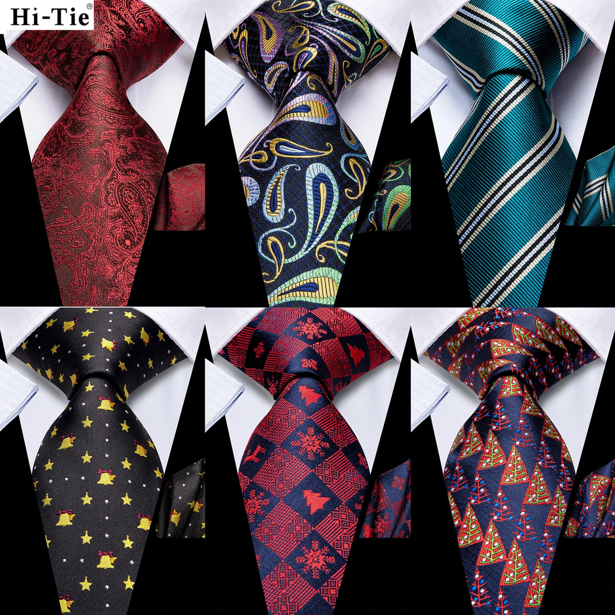 Hi-Tie Men Fashion Necktie Burgundy Paisley Handkerchief Cufflinks for Tuxedo Accessory Classic Silk Luxury Gift Tie for Men