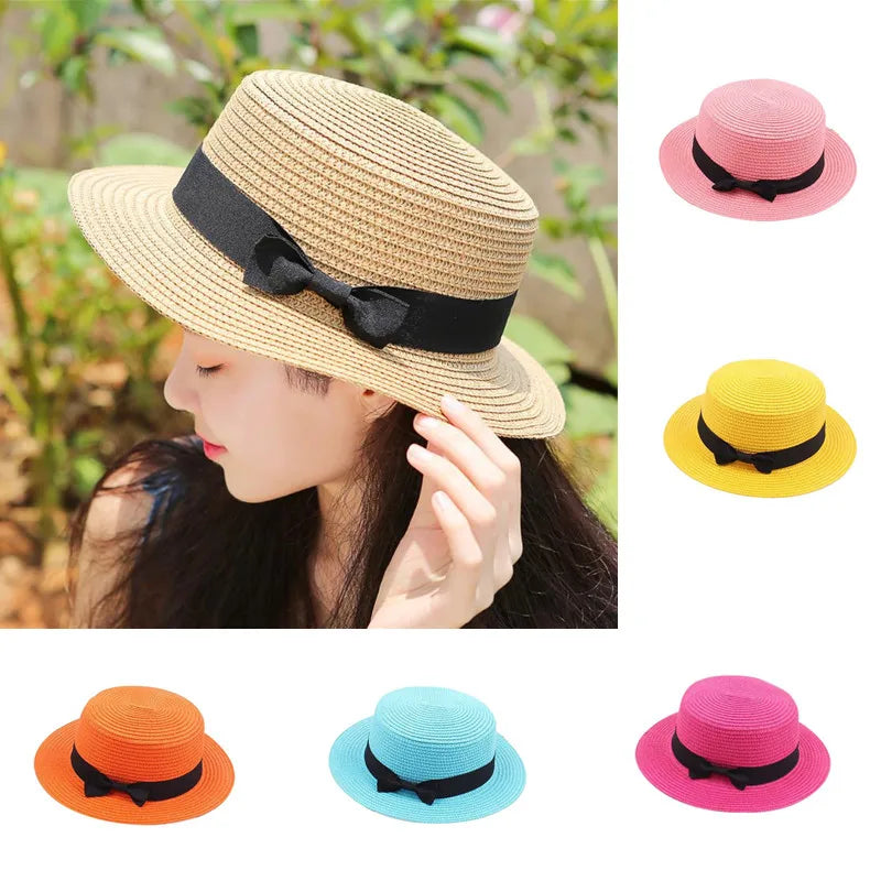 women straw hat  Flat Top Straw Hat Vacation Casual Shopping Beach Hats for Woman Hats for girls Church Courtesy Panama Sun Hat