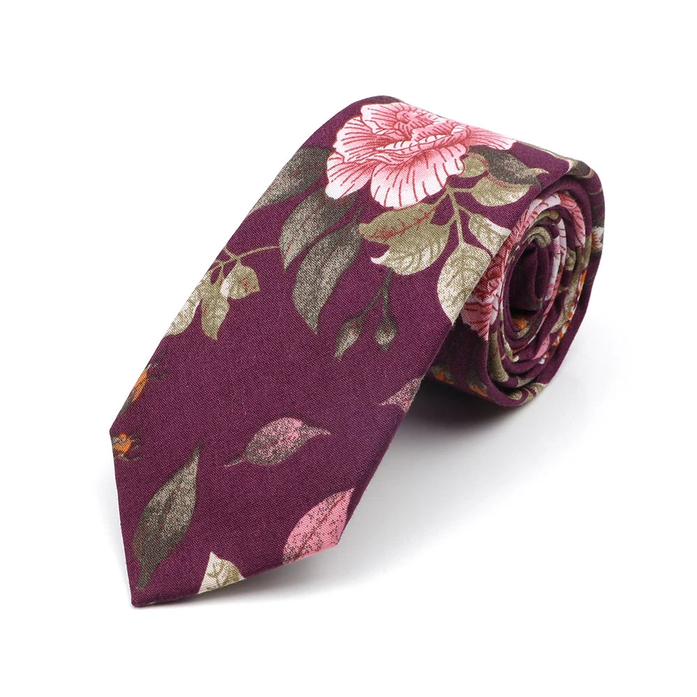 New Style Floral Printed 6cm Tie Blue Green Purple Skinny 100% Cotton Necktie For Men Women Wedding Party Suits Shirt Accessory