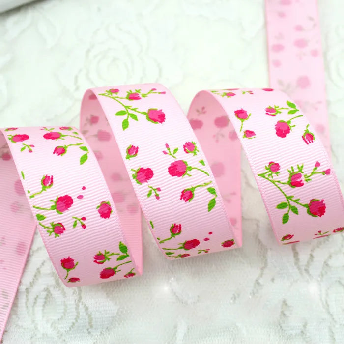 25mm Flower Printed Grosgrain Ribbons 2Meter/Lot DIY Handmade Baby Girl Headband Hairclip Bowtie Accessories Gift Box Decoration