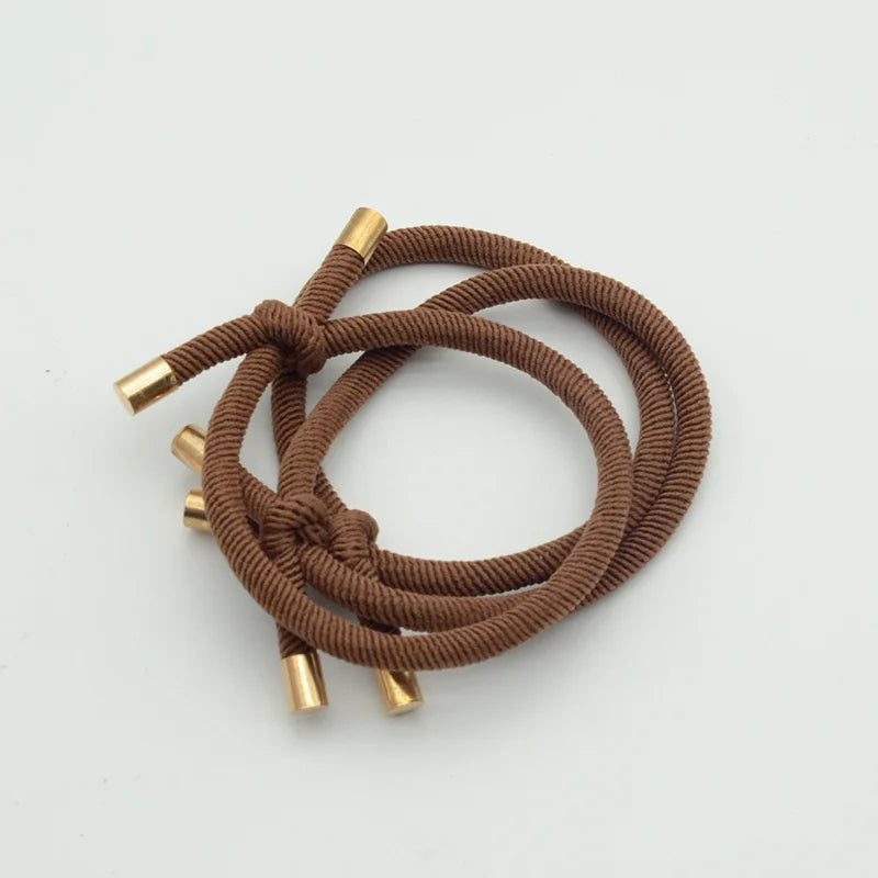 10PCS 5mm Knotted Twilled Elastic Hair Bands Golden Ends Hair Ties for fashion girls elasticity ponytail holders hair scrunches