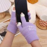 Cute Panda Fingertip Warm Gloves Women Girls Winter Fluffy Knitted Fingerless Glove Wool Touchscreen Phone Full Finger Mittens