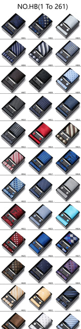 65 Colors Fashion Tie Handkerchief Set Tie Clip Necktie Box Man's Shirt Dark Red  Accessories Men Wedding Holiday  Gift