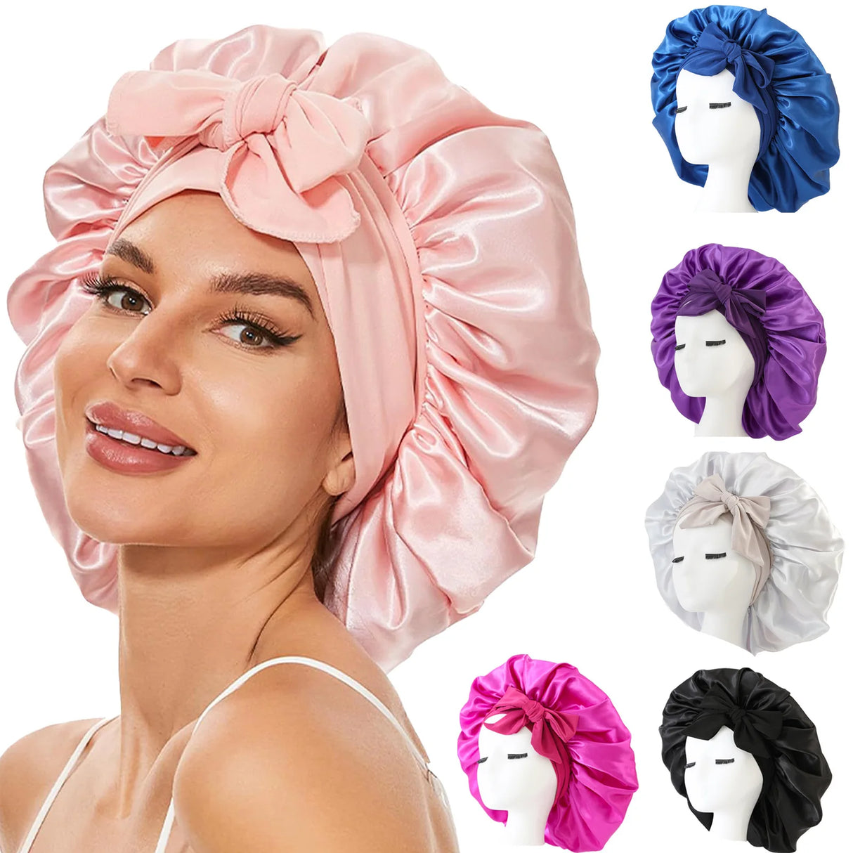 Europe and the United States selling style color cloth streamer round hat bow imitation silk women's nightcap beauty hair care h