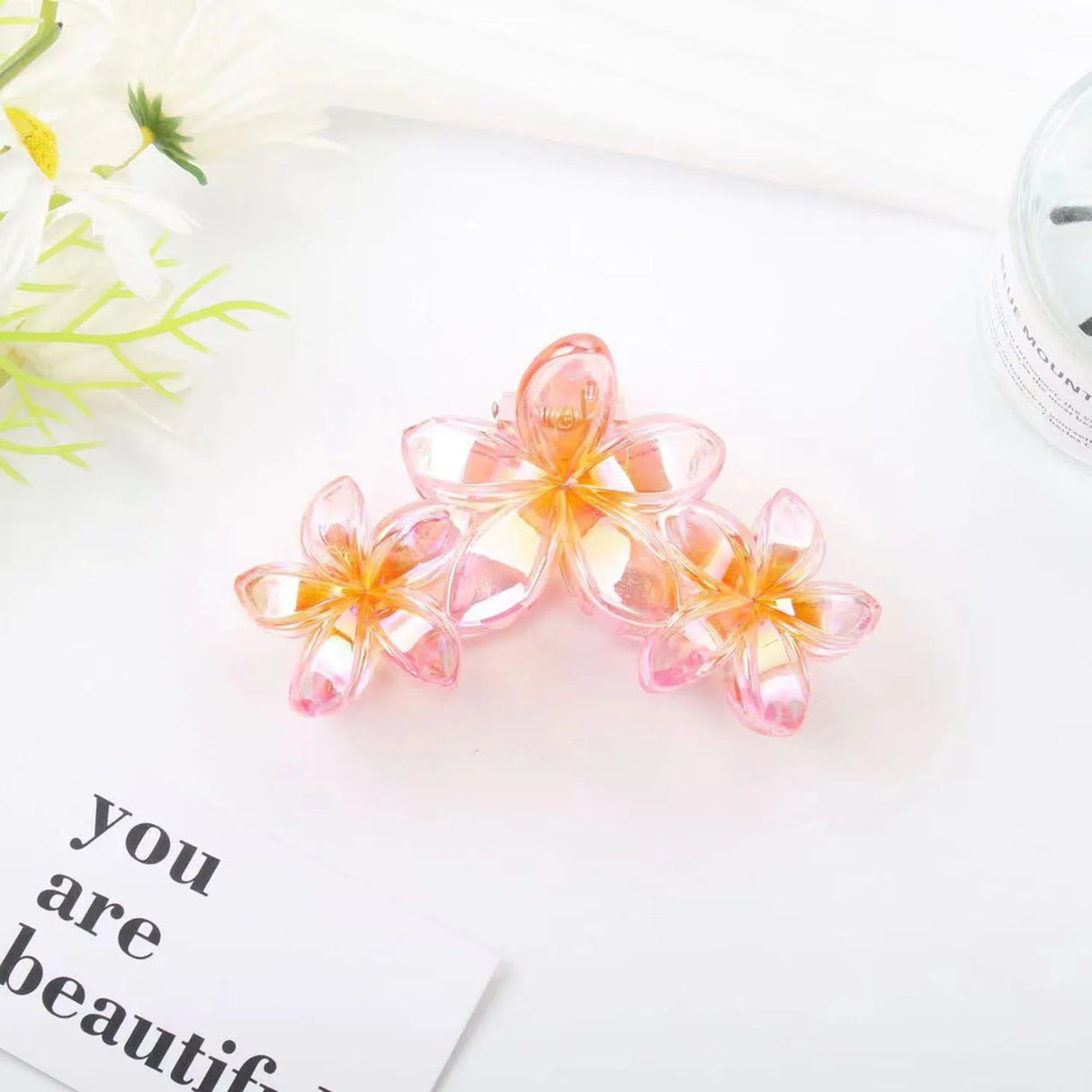 3 Head Plumeria Hair Clips Frangipani Flower Hair Claw Clip Trendy Crab Hair Claw Barrettes Hair Accessories For Girls