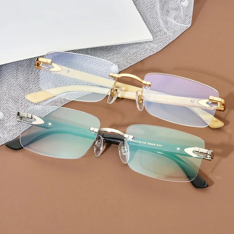 Frameless Horn Pure Titanium Glasses Frame with High-grade Natural White Horn Temples Can Be Matched with Myopia and Presbyopia.