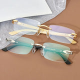 Frameless Horn Pure Titanium Glasses Frame with High-grade Natural White Horn Temples Can Be Matched with Myopia and Presbyopia.