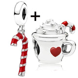 Buipoey 2pcs/lot Christmas Red Cane Gingerbread Man Charm Snowman Santa Beaded Sock Pendant DIY Beacelets jewelry Accessory Gift