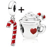 Buipoey 2pcs/lot Christmas Red Cane Gingerbread Man Charm Snowman Santa Beaded Sock Pendant DIY Beacelets jewelry Accessory Gift