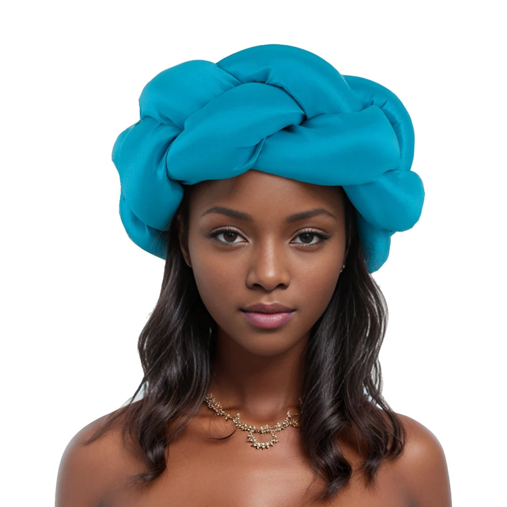Big Size Width Braid Head Band African Raw Silk Turban Cap for Women Nigeria Wedding Party Headpiece Female Headband