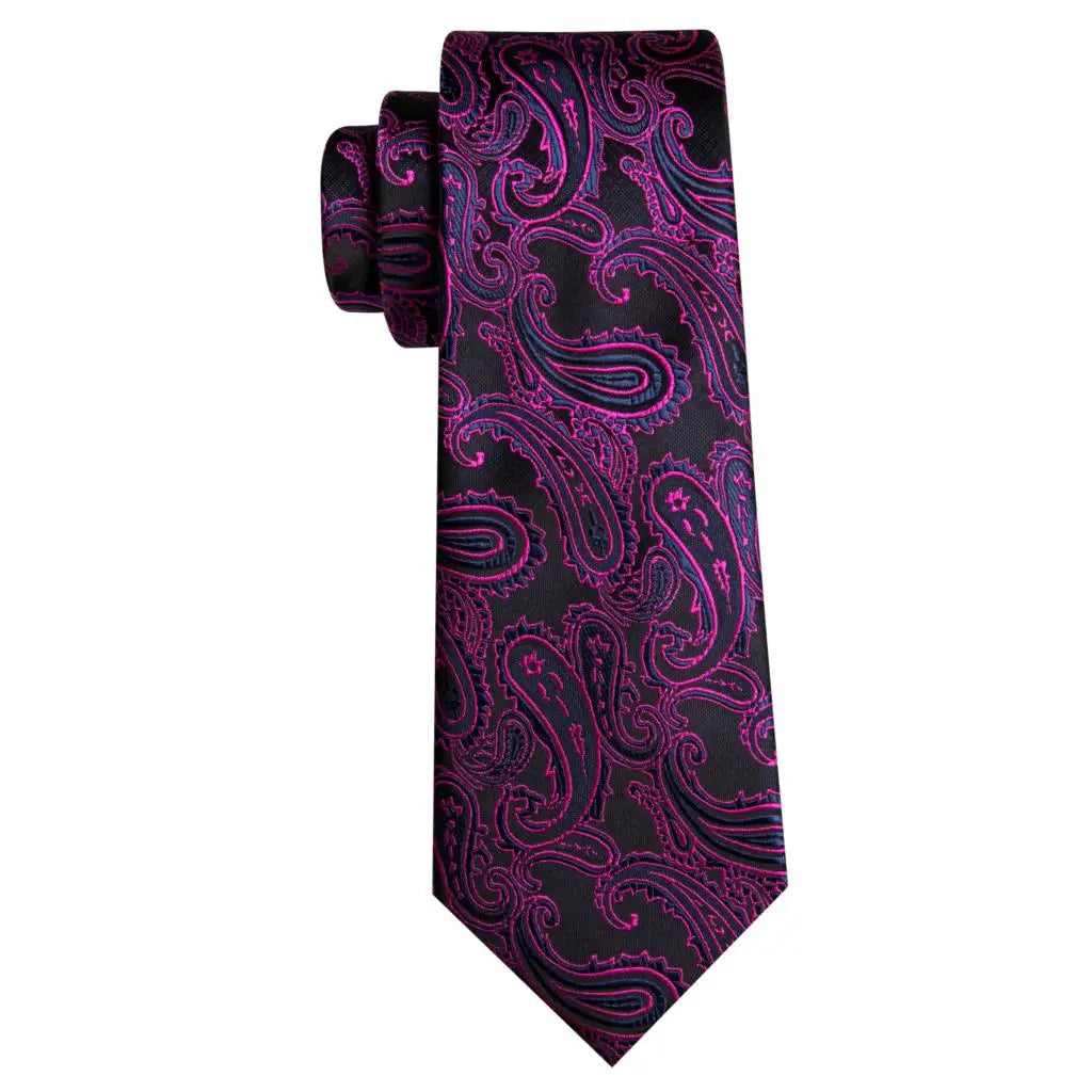 Barry.Wang Purple Lilac Lavender Silk Mens Tie Handkerchief Cufflink Set Jacquard Floral Necktie for Male Wedding Business Party