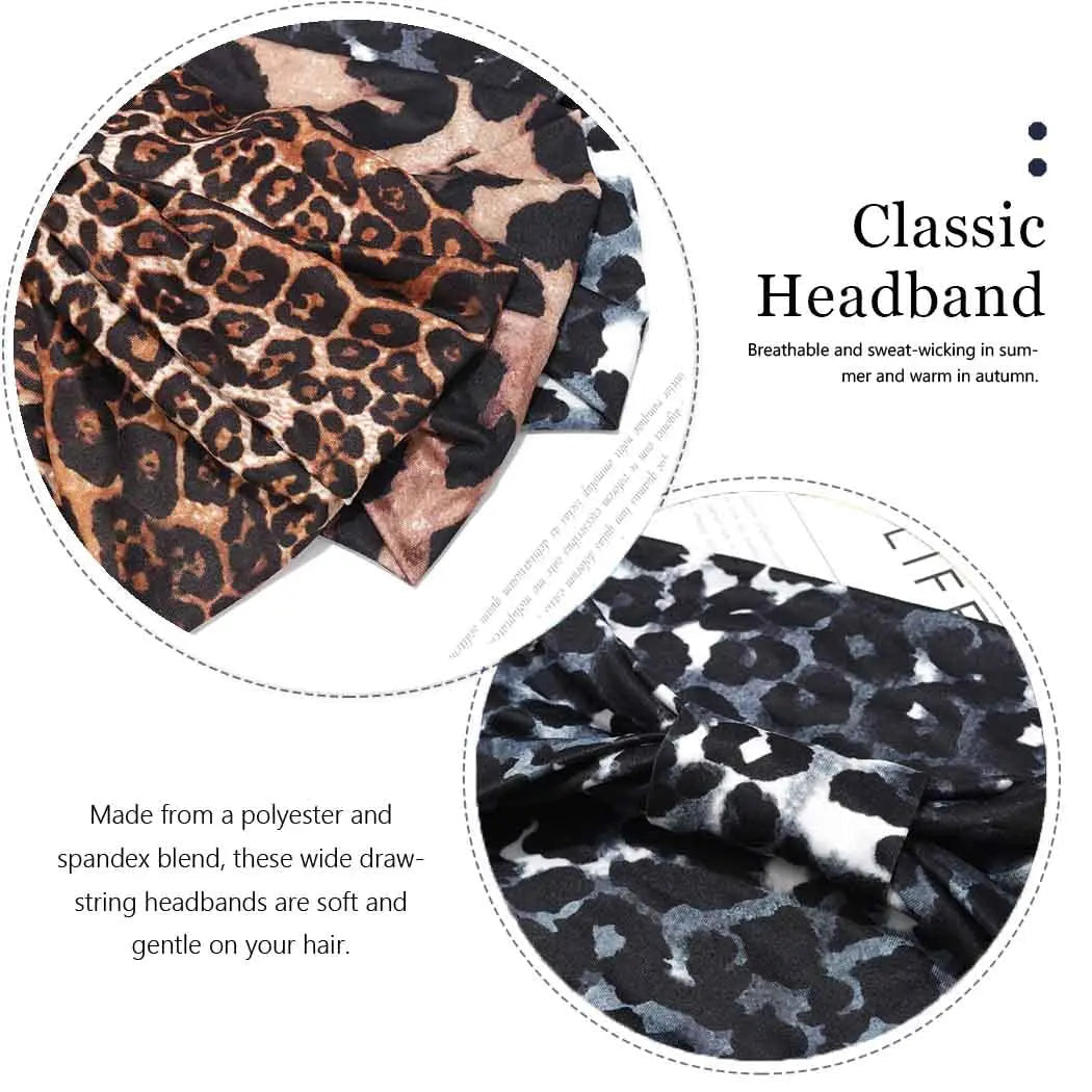 Leopard Print Headbands for Women Wide Boho Turban Head Wraps Cotton Knotted Elastic Hairbands Non Slip Workout Hair Accessories