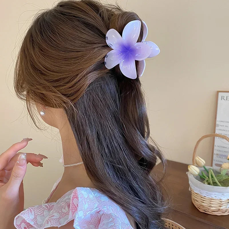 Hot Bohemia Gradient Colorful Acrylic Egg Flowers Hair Claw Clips For Women Beach Forest Style Sweet Headwear New Accessories