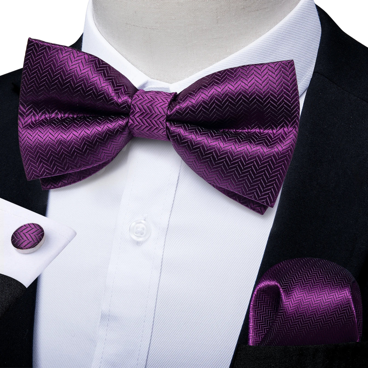 Classic Black Men Bow Ties 100% Silk Bowties Butterfly Pocket Square Cufflinks Set Suit Paisley Gold Pre-Tied Bow Tie DiBanGu
