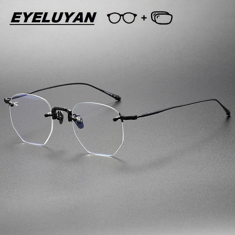 EYELUYAN Prescription Glasses 1.61 MR-8 Anti Radiation Aspheric Lens Myopia Optical Rimless Eyeglasses Pure Titanium Frame