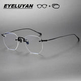 EYELUYAN Prescription Glasses 1.61 MR-8 Anti Radiation Aspheric Lens Myopia Optical Rimless Eyeglasses Pure Titanium Frame
