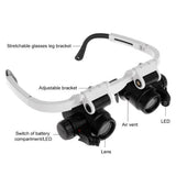 2XLED Watch Jeweler Repair Magnifier Head-Mounted Headband Adjustable Magnifying Head Eye Glasses Loupe Lens 8X 15X 23X