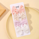4Pcs/Set Lovely Cotton Bowknot Clips Safe Hairpins Girl Fresh Pastoral Hairclips Baby Hair Accessories Kids Print Hairgripe Gift