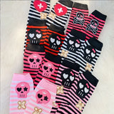 Striped Knitted Gloves Skull Punk Cross Sunscreen Sleeves Pink Cat Hot Girl Girl Y2k Harajuku Socks Cosplay Costume Accessories