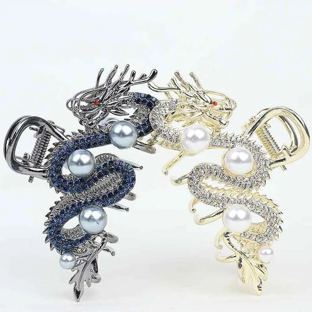 Blue Dragon Hairpin With Pearl Hair Claw Women Simple Hair Claw Hairpin Shark Clip Fashion Temperament Simple Hair Accessories
