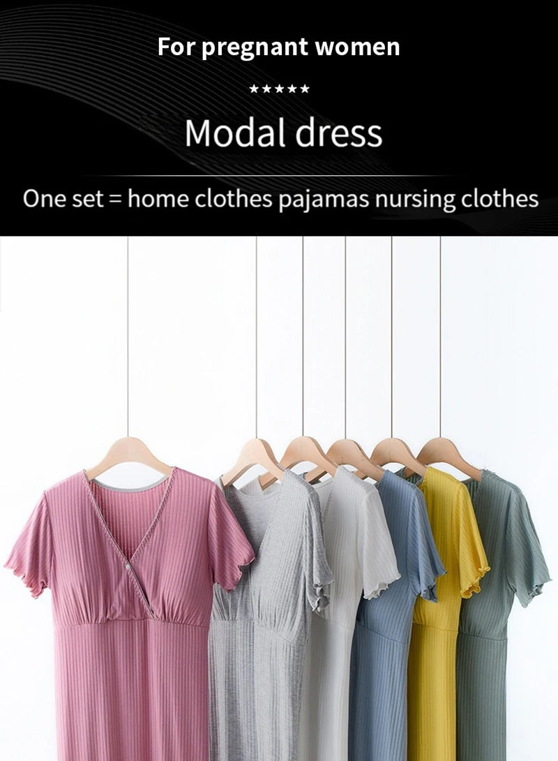 Modal Maternity Clothes Breastfeeding Nightgowns Nursing Sleepwear Hospital Loose Fitting Breast Feeding Pajamas Pregnancy Dress