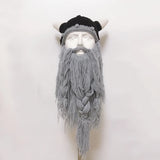 New Wig Beard Hats Viking Beard Beanie Horn Hat Winter Warm Mask Original Handmade Knit Helmet and Removable Beard Halloween Cap