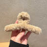 New Winter Faux Fur Hair Claw for Women Elegant Acrylic Crab Barrette Hairpin Girl-Hair Furry Headwear Hair Claw Clip