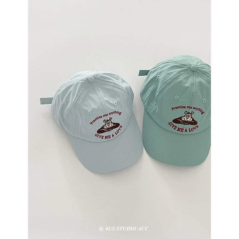 Korean Style Cute Bear Peaked Cap Women's Summer Quick-Drying Soft Top Curved Brim Sun-Shade Baseball Cap