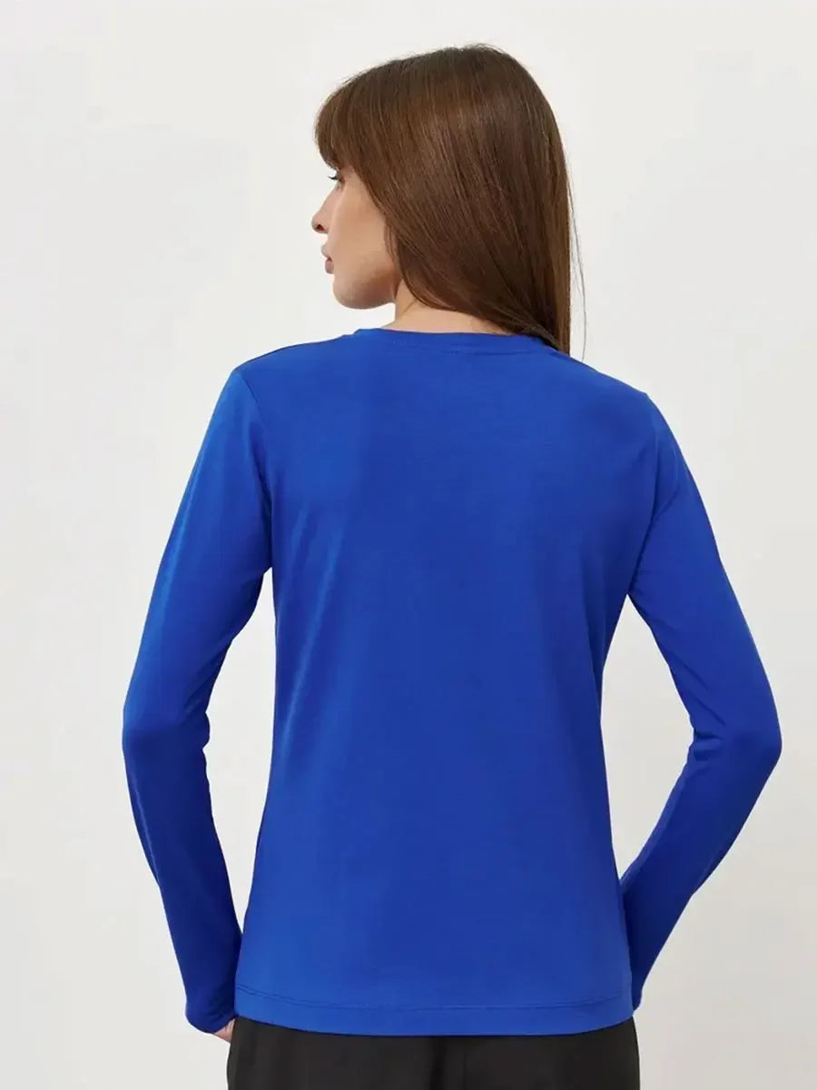 Bornladies Women's Spring Autumn 100% Cotton T-shirt Bottoming Basic Solid Lady Long Sleeve Loose Tops Shirts Oversized T Shirt
