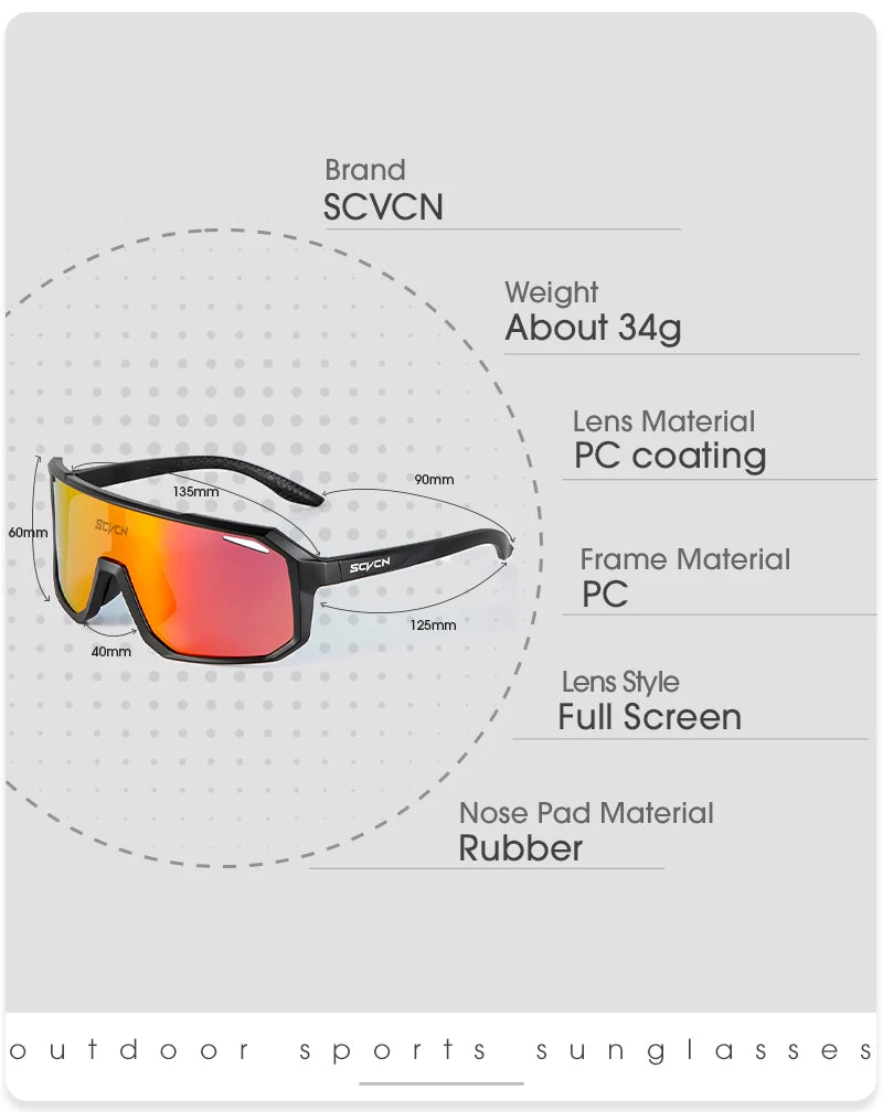 SCVCN New Riding Cycling Sunglasses Outdoor Sports Running Goggles Men's Mtb Bicycle Glasses Women Cycling Eyewear 1 Lens