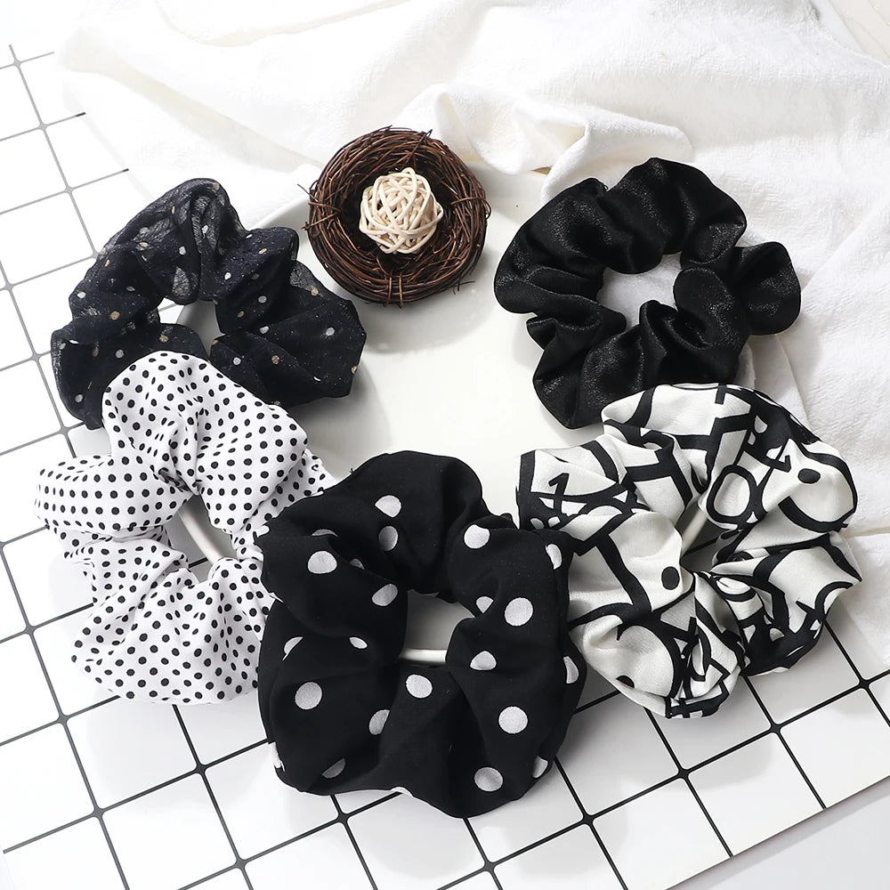3/5PCS Black White Elastic Hair Bands for Girls Simple Basic Headband Women Rubber Band Hair Accessories Holder Scrunchies Gifts
