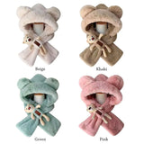 Plush Integrated Cap Scarf Winter Windproof Warm Beanie Hat Scarf Casual Thickening Ear Protection Cap Women