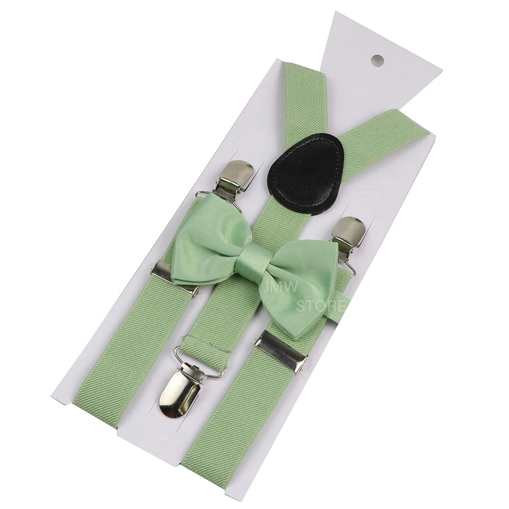 Elastic Leather Suspenders Bowtie Set Braces Men Women Sage Green Adjustable Braces Straps For Wedding Y-Back Shirt Accessories
