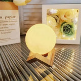 LED Night Light Moon Lamp DIY Starry Lamp Full Moon 3D Lamp Bedroom Decor Kids Birthday Gift Battery Power with Wooden Stand