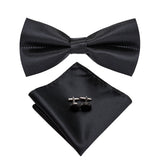 Dropshipping Solid Silk Mens Bow Tie Hanky Cufflinks Set Pre-tied Butterfly Knot Bowtie Wholesale for Male Wedding Business