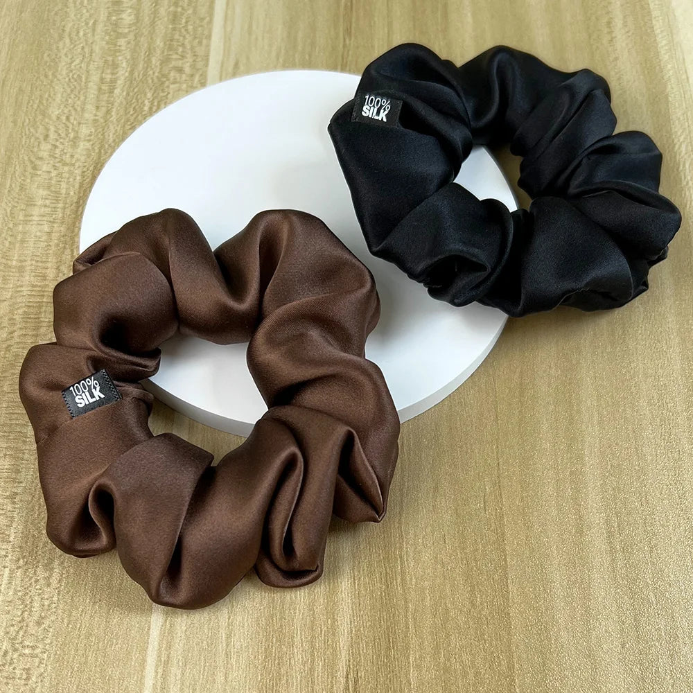 100% Mulberry Silk Hair Scrunchies Elastic Rubber Band Hair Ties Big Large Gum Ropes Ponytail Holders for Women Girls 19 Momme