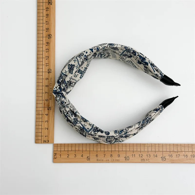 New Bohemian Paisley Print Headbands Cross Knot Wide Hairbands For Women Retro Style Elegant Hair Hoops Non-slip White Navy