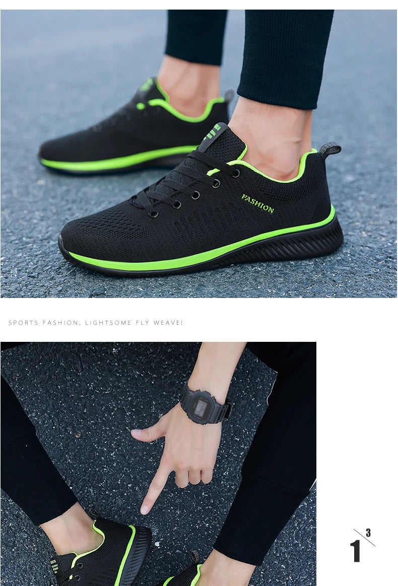 Men Running Sneakers Lightweight Athletic Shoes Classical Mesh Breathable Lace-up Outdoor Walking Shoes Male Tennis Shoes