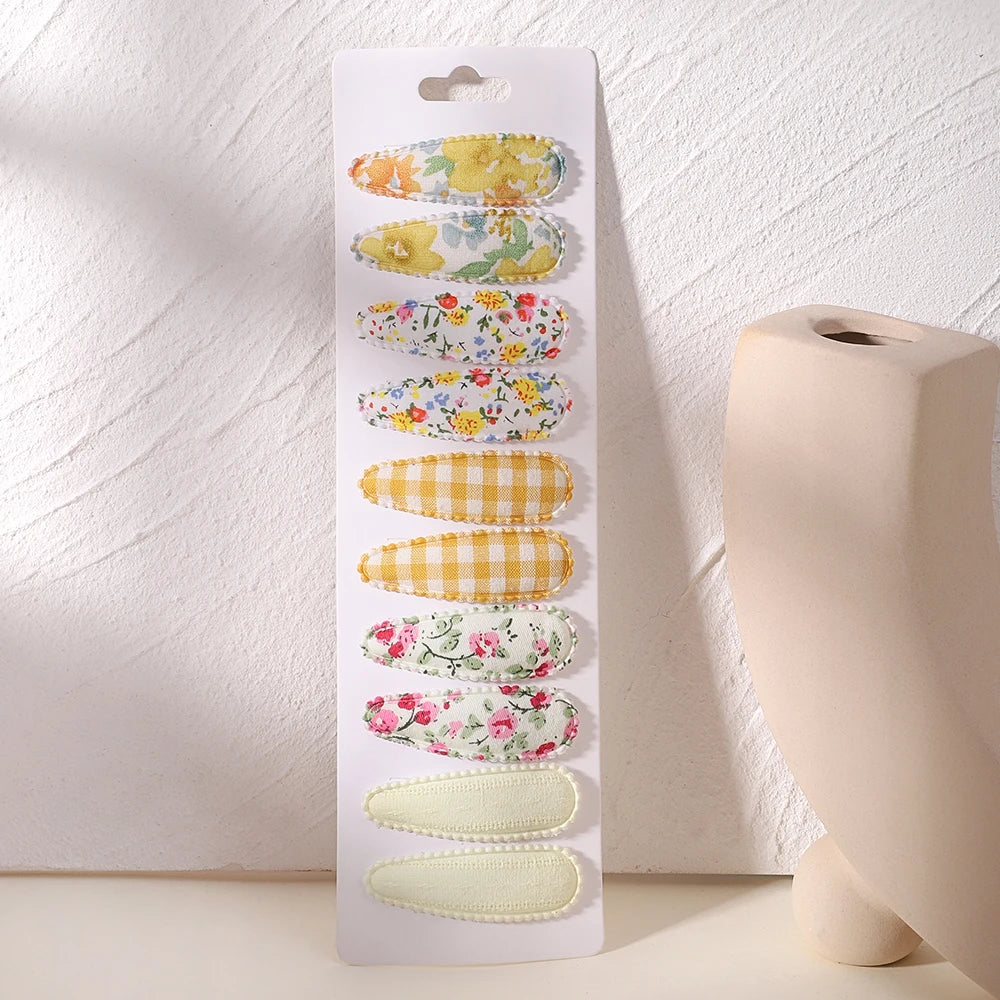 10Pcs/Lot Hair Clip Newborn Print Cotton Alloy Hair Bow Snap Set Fabric Plaid Hairpins Girls Kids Headwear Baby Hair Accessories