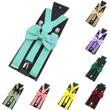 Elastic Leather Suspenders Bowtie Set Braces Men Women Sage Green Adjustable Braces Straps For Wedding Y-Back Shirt Accessories