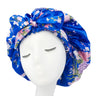 Soft Silky Print Satin Bonnet for Women Large Nightcap with Long Satin Ribbon Tie Band Bonnet Adjustable Wide Band Head Wrap Hat