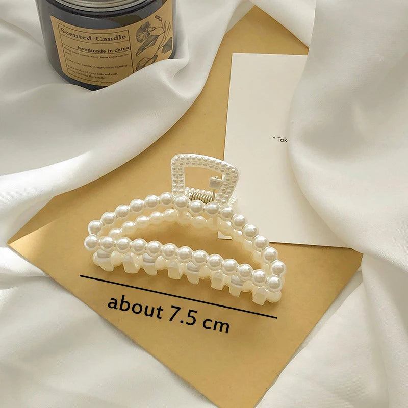 5pcs/set Korean Imitation Pearl Hairpins Geometric Hair Claws Bath Large Catch Clip Shark Clip Back Head Women Hair Accessories