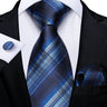 2023 New Blue Ties for Men Luxury Paisley Striped Check Silk Polyester Men's Wedding Party Necktie Accessories Handkerchief Gift