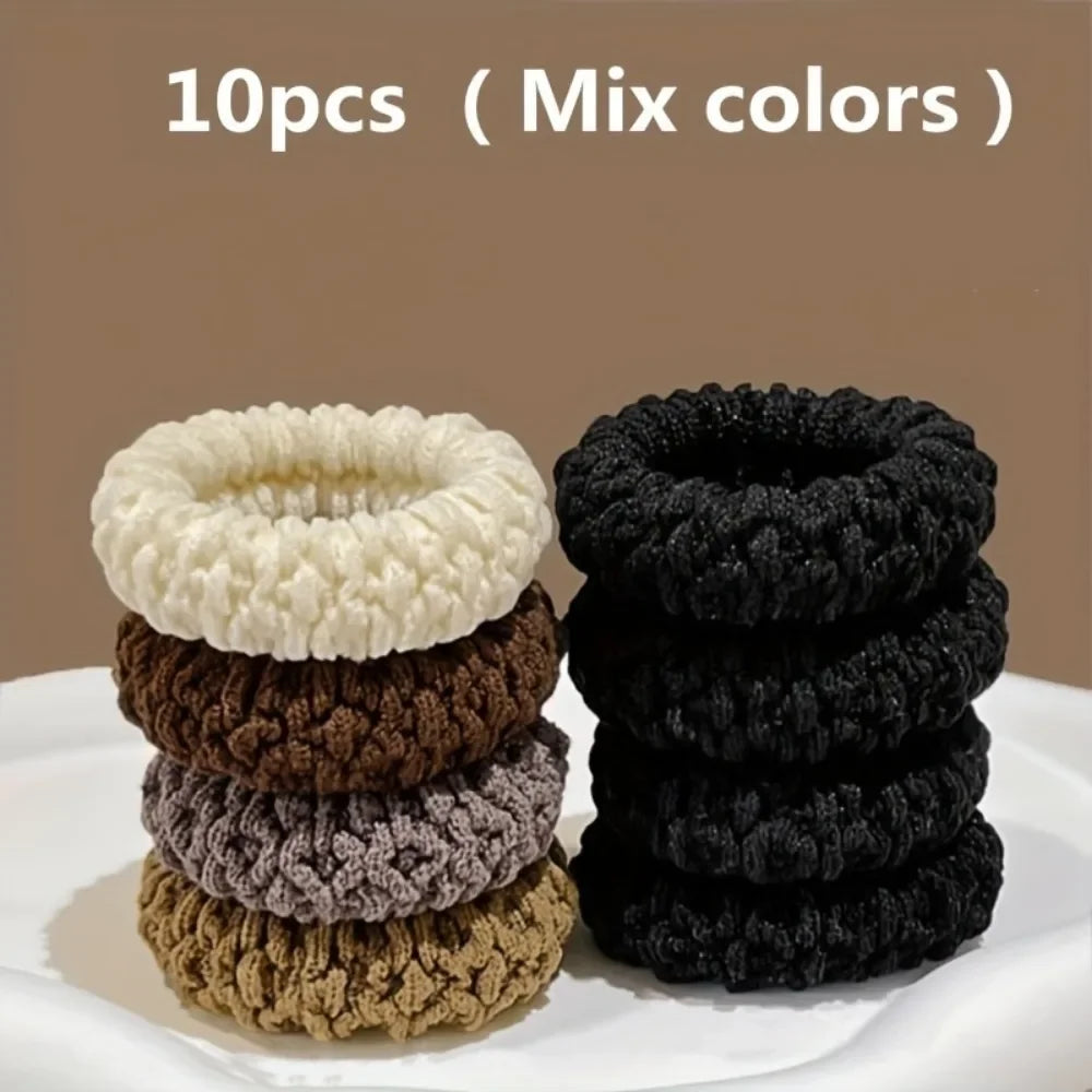 10 High Elastic Thick Hair Bands, Suitable for Ladies-Elegant and Sweet Solid Color Bun Tie, Soft and Not Tight Hair