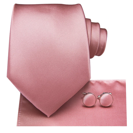 Hi-Tie Designer Dusty Pink Solid Silk Wedding Tie For Men Hankerchief Cufflink Set Gift Men Necktie Fashion Business Party