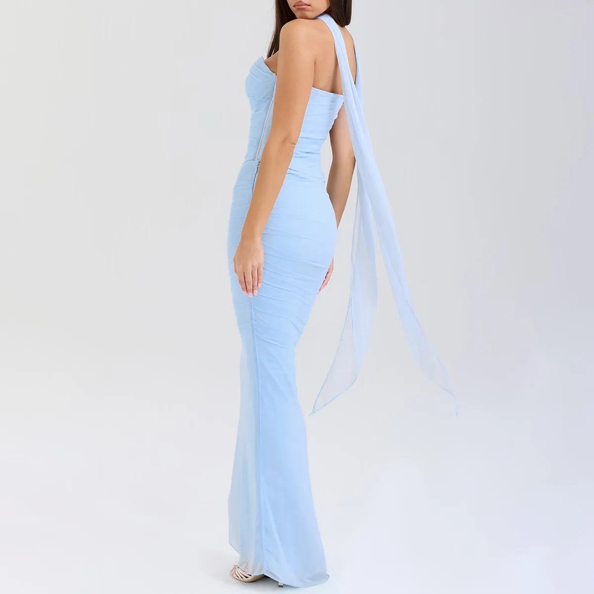 Suninheart Elegant 2 Pieces Dress Set with Scarf Women Fashion Matching Sets Sexy Cropped Top and Long Dress Set Casual Dress