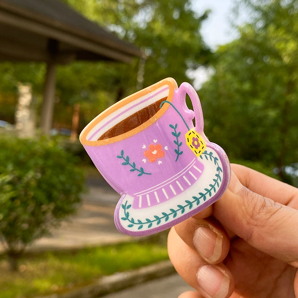 Sweet Cute Plastic Pastoral Flower Print Cup Shark Hairpin For Women Girls New Cute Vase Shape Hair Clip Claw Accessories